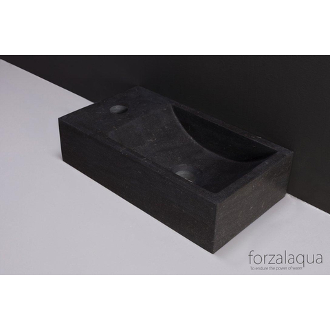 Forzalaqua Venetia lave-mains 40x22x10cm vasque à droite 1 trou de robinet à gauche Pierre naturelle Pierre bleue adoucie FO100075